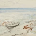 Akvarell, Gideon Börje (1891-1965), Småbåtshamn Brantevik, motivet: 14x20